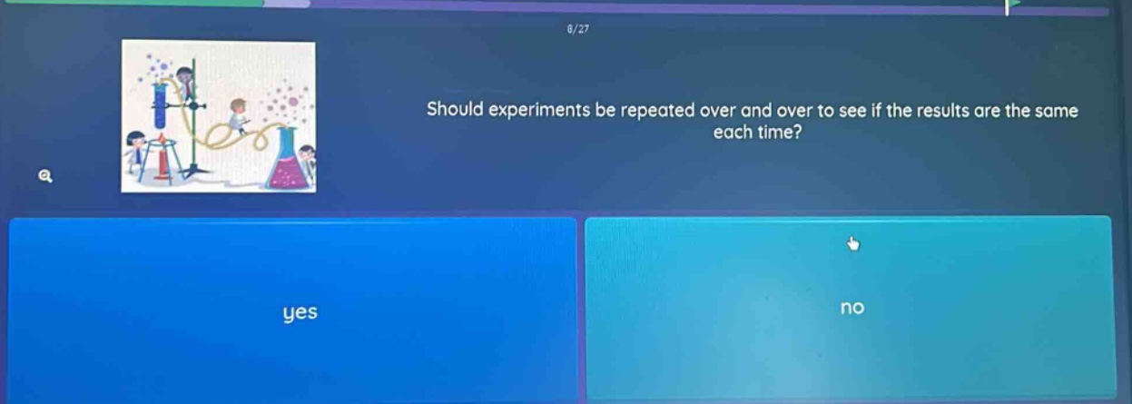 should experiments be repeated over and over to see if the results are the same each time? yes no