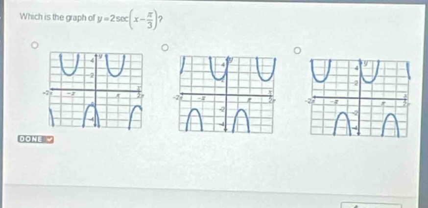 which is the graph of $y = 2sec(x-\frac{pi}{3})$?