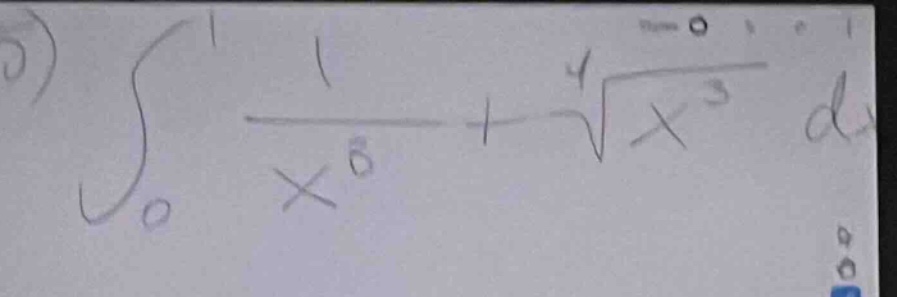 (int_{0}^{1}\frac{1}{x^{6}}+sqrt4{x^{3}}dx)