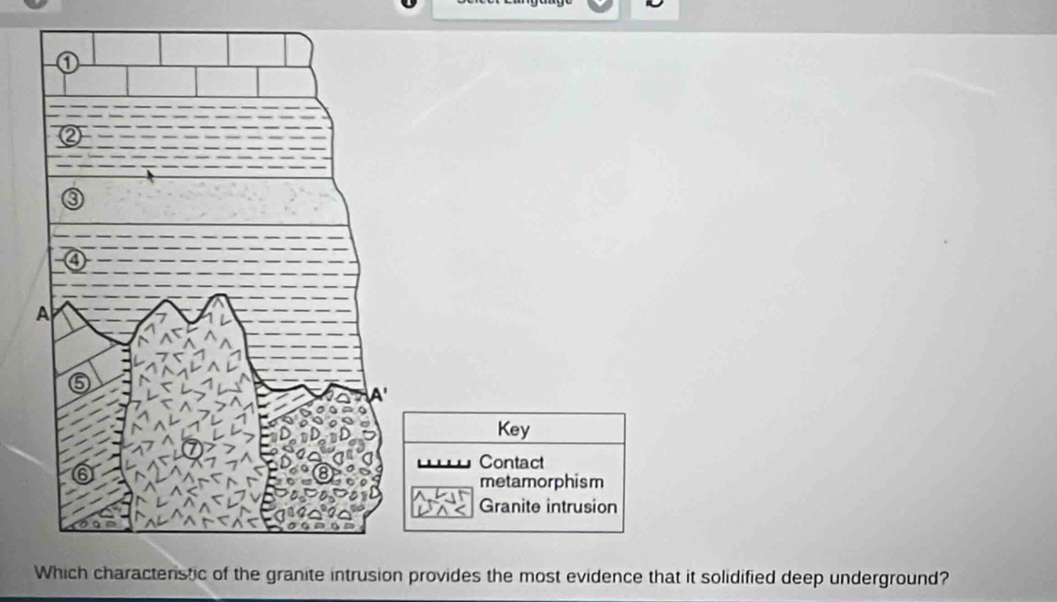 which characteristic of the granite intrusion provides the most evidence that it solidified deep underground?