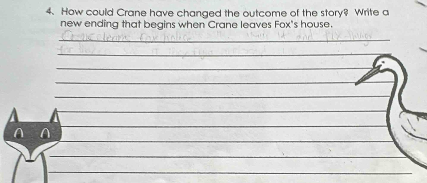 4. how could crane have changed the outcome of the story? write a new ending that begins when crane leaves foxs house.