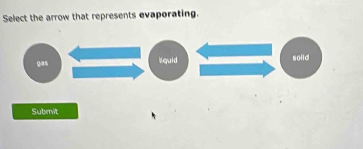 select the arrow that represents evaporating.