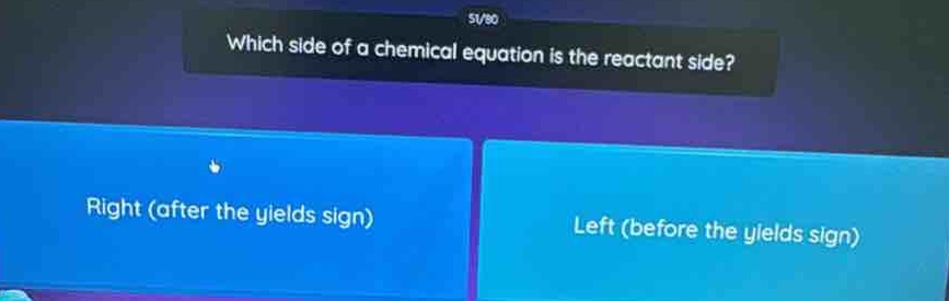 which side of a chemical equation is the reactant side? right (after the yields sign) left (before the yields sign)