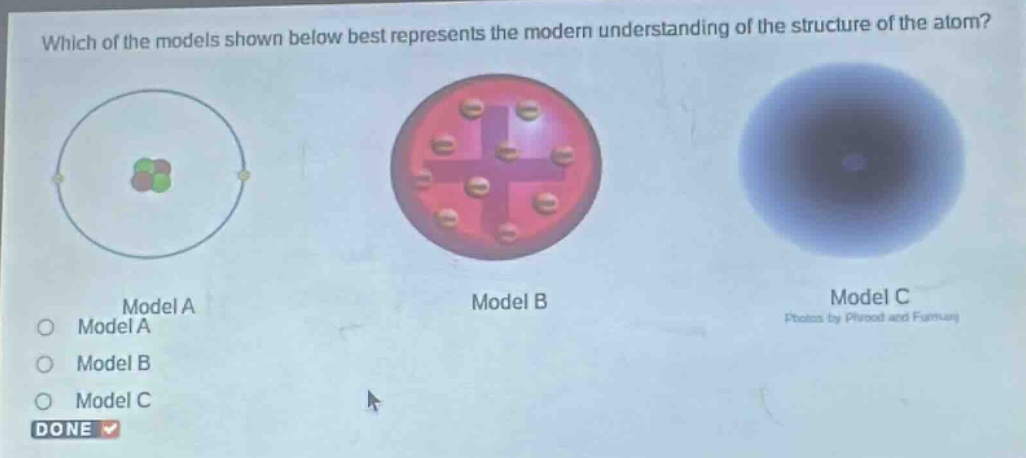 which of the models shown below best represents the modern understanding of the structure of the atom? model a model b model c