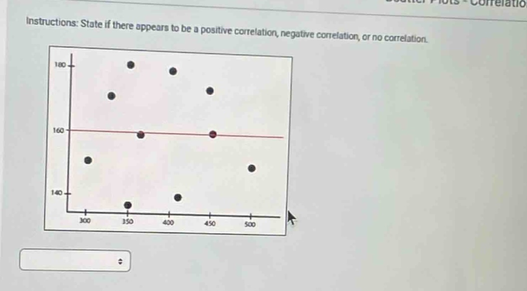 instructions: state if there appears to be a positive correlation, negative correlation, or no correlation.