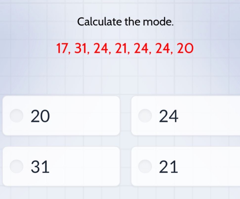 calculate the mode. 17, 31, 24, 21, 24, 24, 20