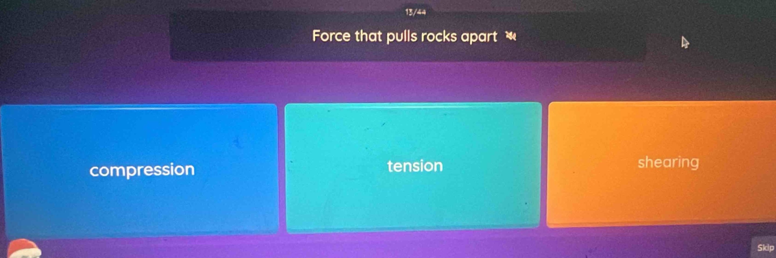 13/44 force that pulls rocks apart compression tension shearing