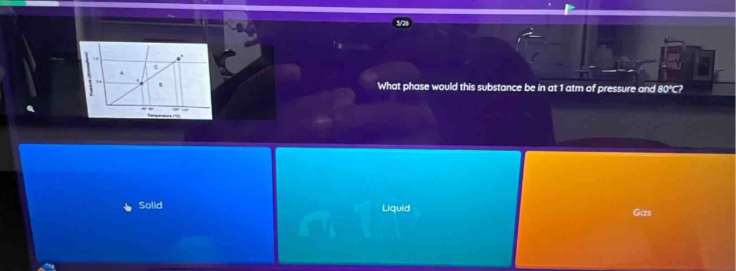 what phase would this substance be in at 1 atm of pressure and 80°c? solid liquid gas