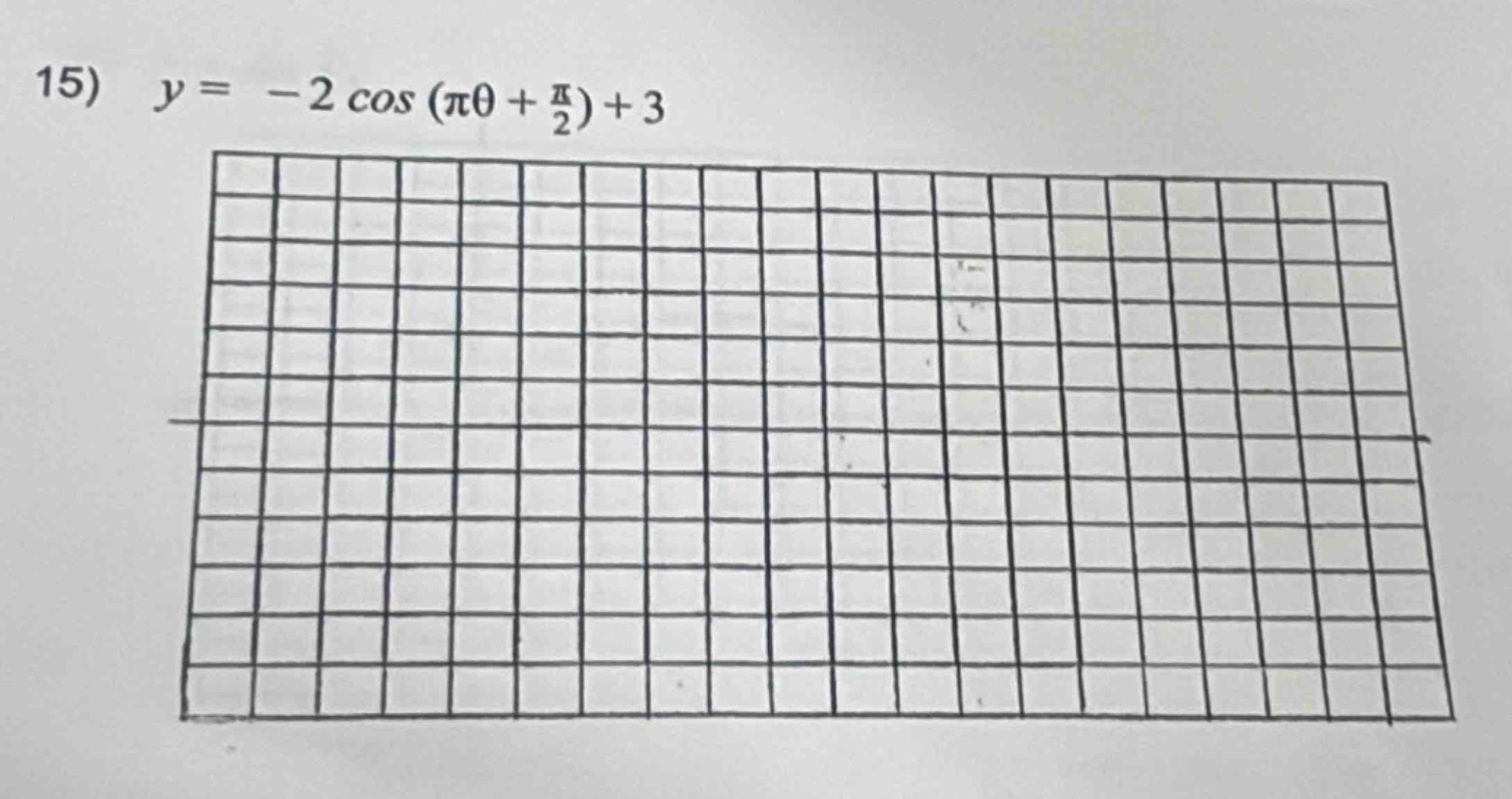 15) $y = - 2cos(pi\theta+\frac{pi}{2}) + 3$