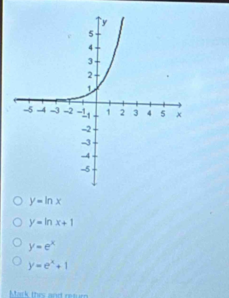 o y = ln x o y = ln x + 1 o y = e^x o y = e^x + 1
