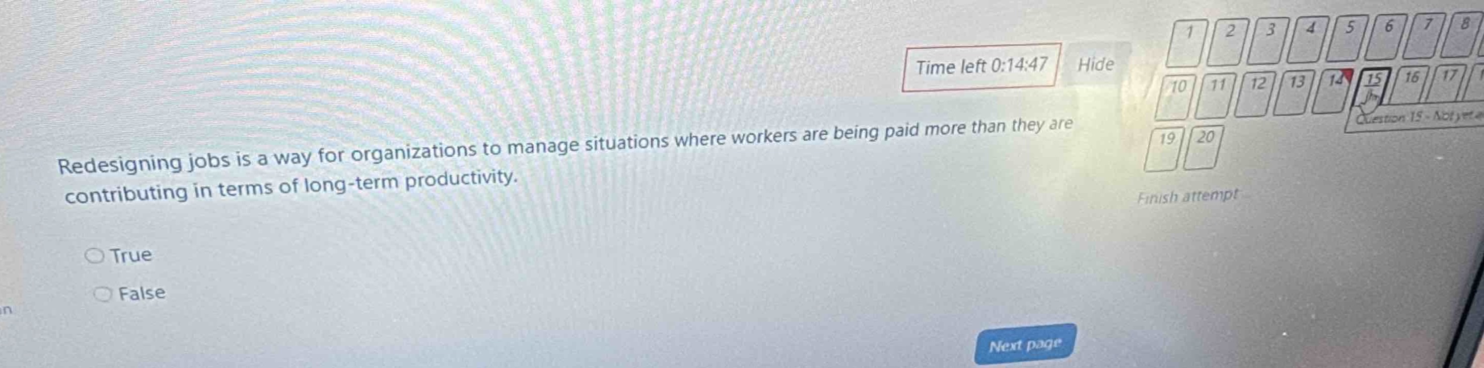 redesigning jobs is a way for organizations to manage situations where workers are being paid more than they are contributing in terms of long - term productivity.\n○ true\n○ false