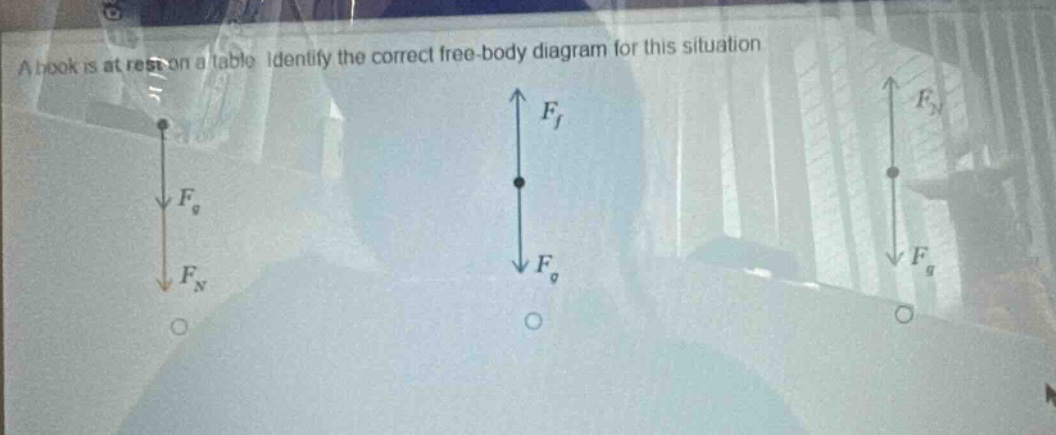 a book is at rest on a table. identify the correct free - body diagram for this situation