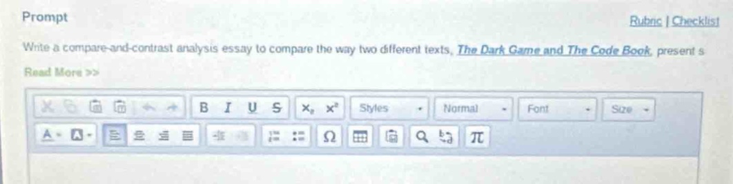 prompt\nwrite a compare - and - contrast analysis essay to compare the way two different texts, the dark game and the code book, present s\nread more >>