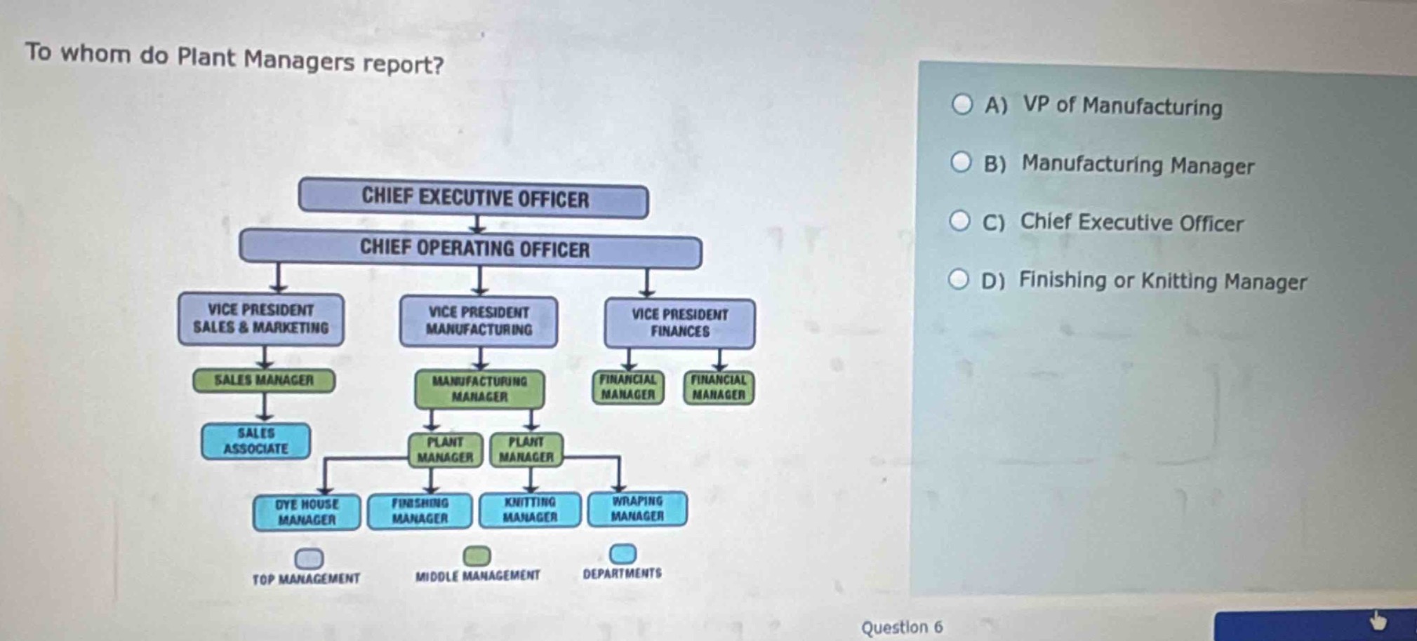 to whom do plant managers report? question 6