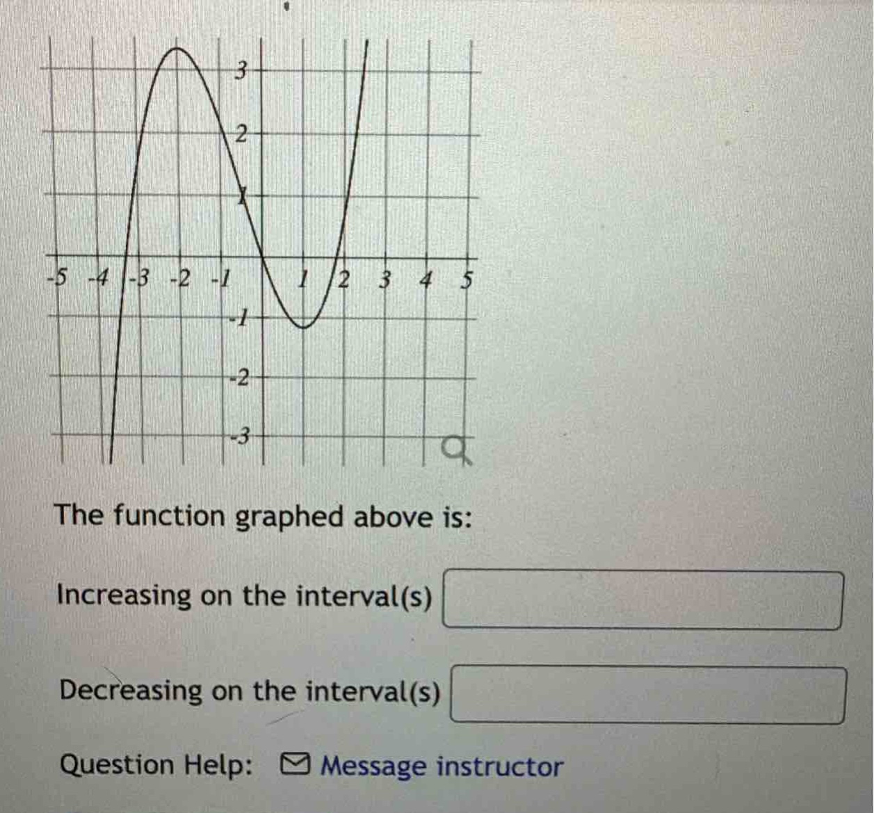 the function graphed above is: increasing on the interval(s) decreasing on the interval(s) question help: message instructor
