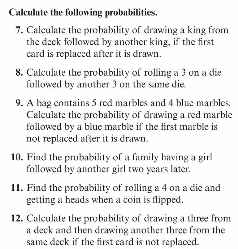 calculate the following probabilities. 7. calculate the probability of …
