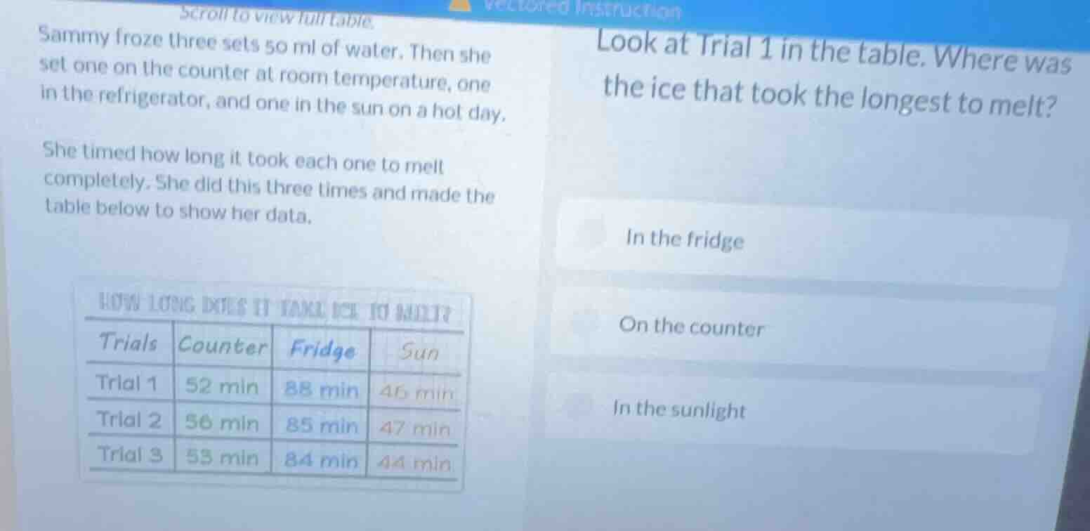scroll to view full table. sammy froze three sets 50 ml of water. then …