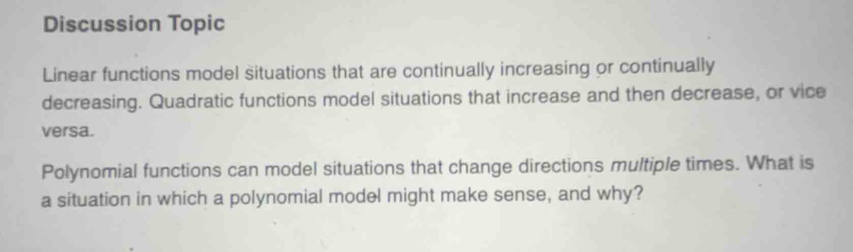 discussion topic linear functions model situations that are continually…