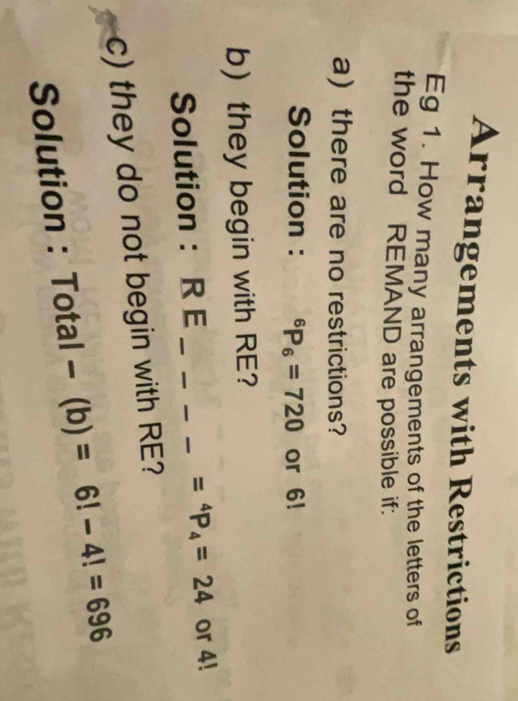 arrangements with restrictions eg 1. how many arrangements of the lette…