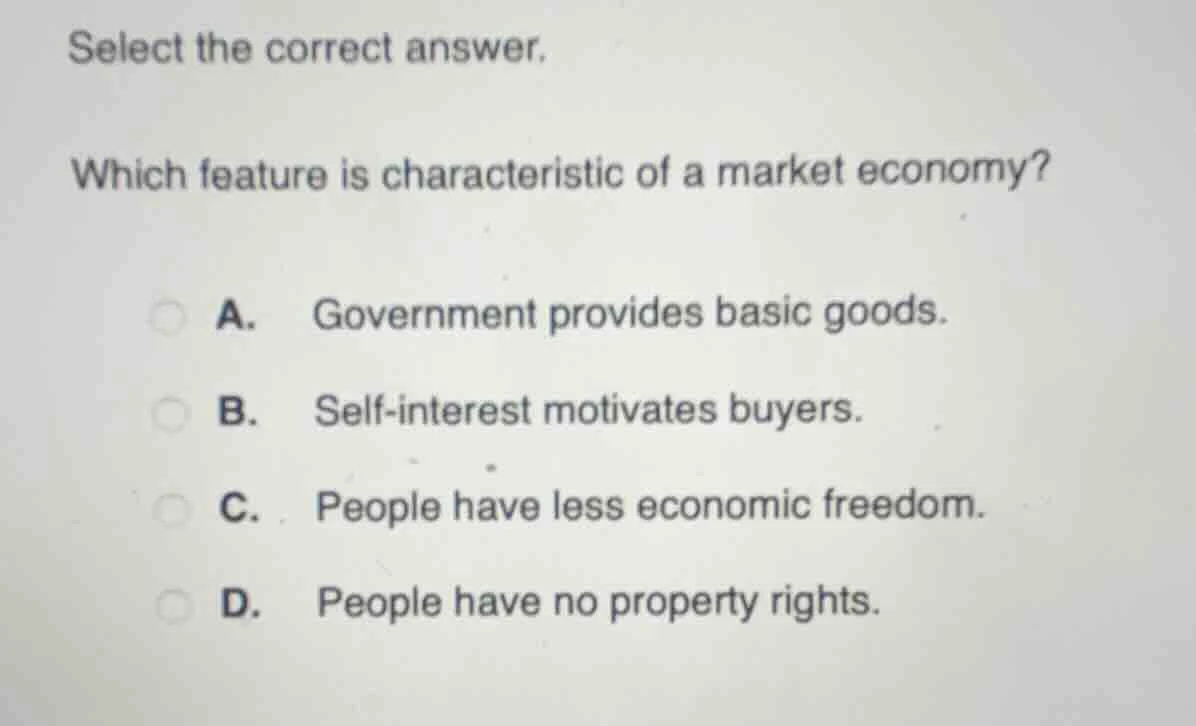 select the correct answer. which feature is characteristic of a market …