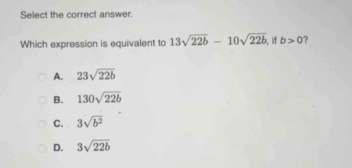 select the correct answer. which expression is equivalent to $13\\sqrt{…