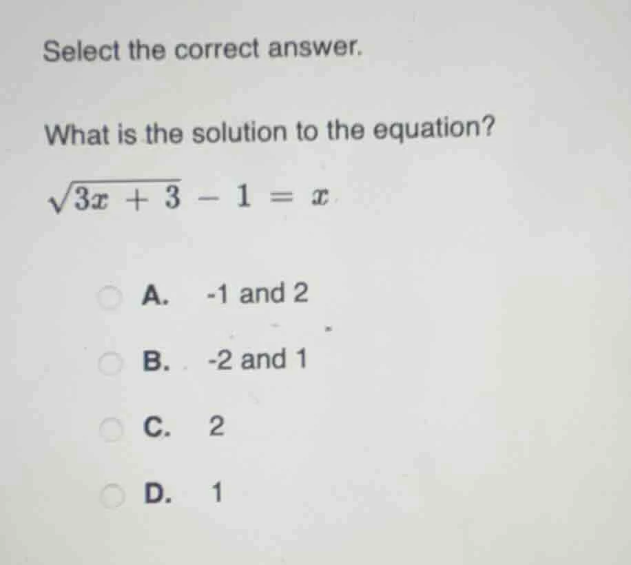 select the correct answer. what is the solution to the equation? \\(\\s…