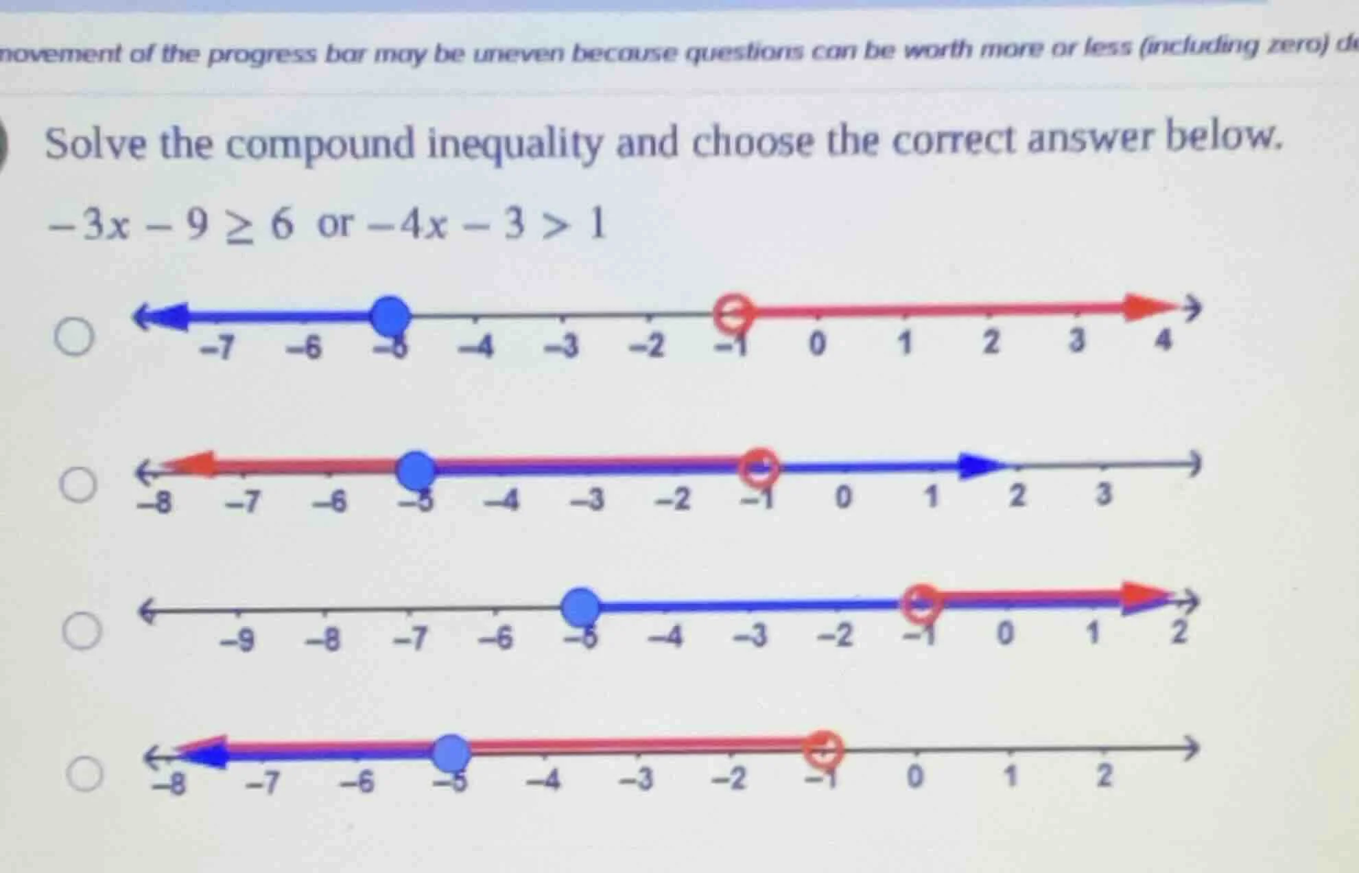 solve the compound inequality and choose the correct answer below. $-3x…