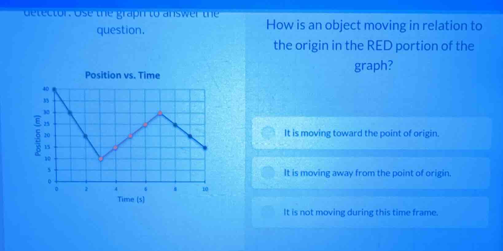 detector. use the graph to answer the question. position vs. time how i…