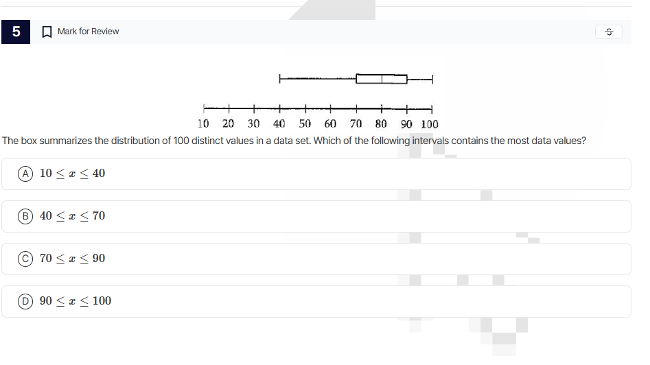 5 mark for review the box summarizes the distribution of 100 distinct v…