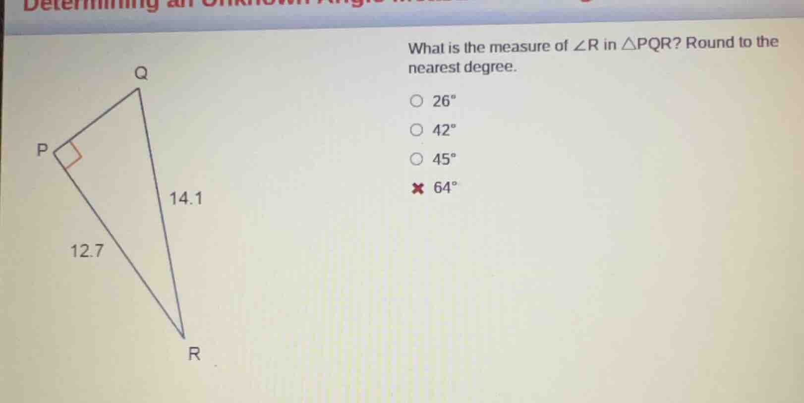 what is the measure of $\\angle r$ in $\\triangle pqr$? round to the ne…