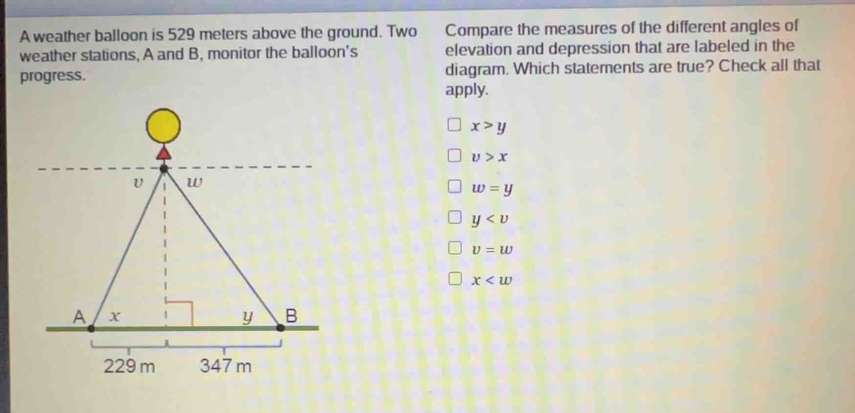 a weather balloon is 529 meters above the ground. two weather stations,…