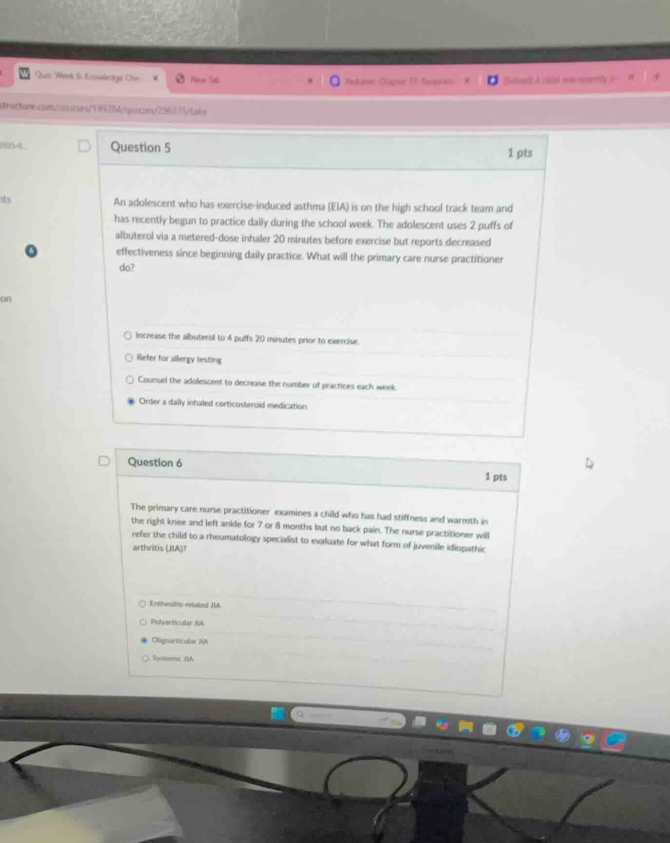 question 5 1 pts an adolescent who has exercise - induced asthma (eia) …