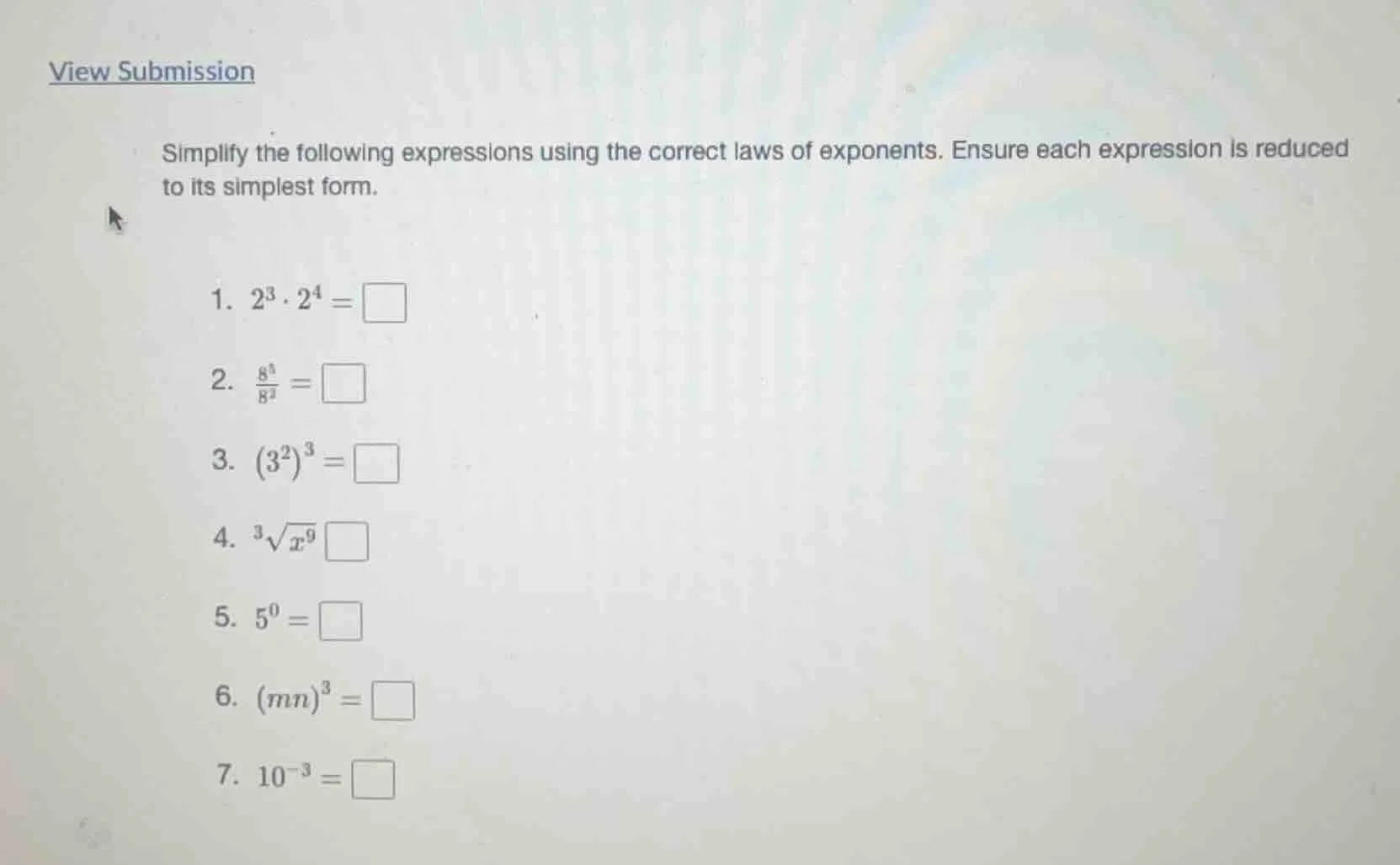 view submission simplify the following expressions using the correct la…