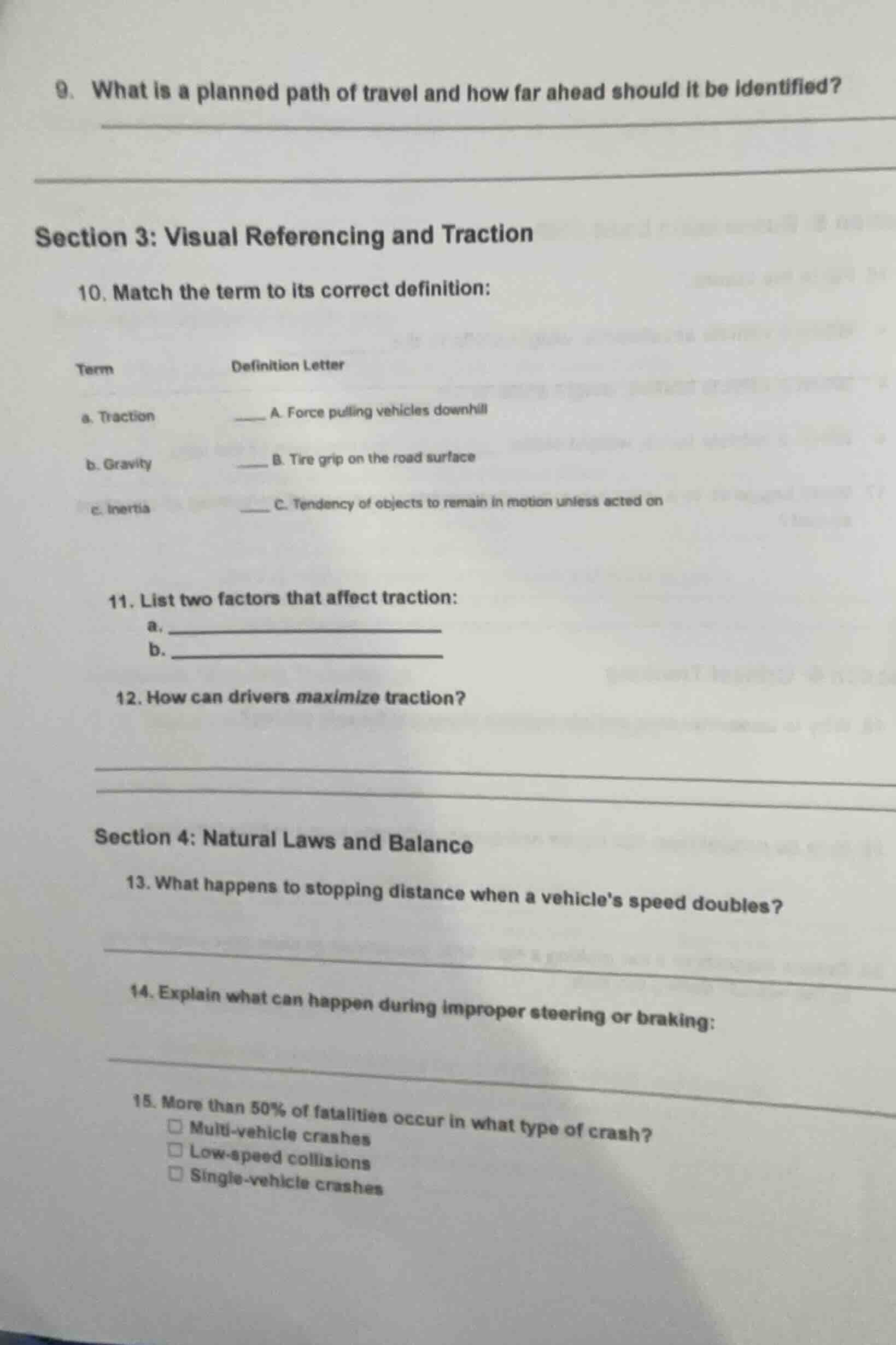 9. what is a planned path of travel and how far ahead should it be iden…