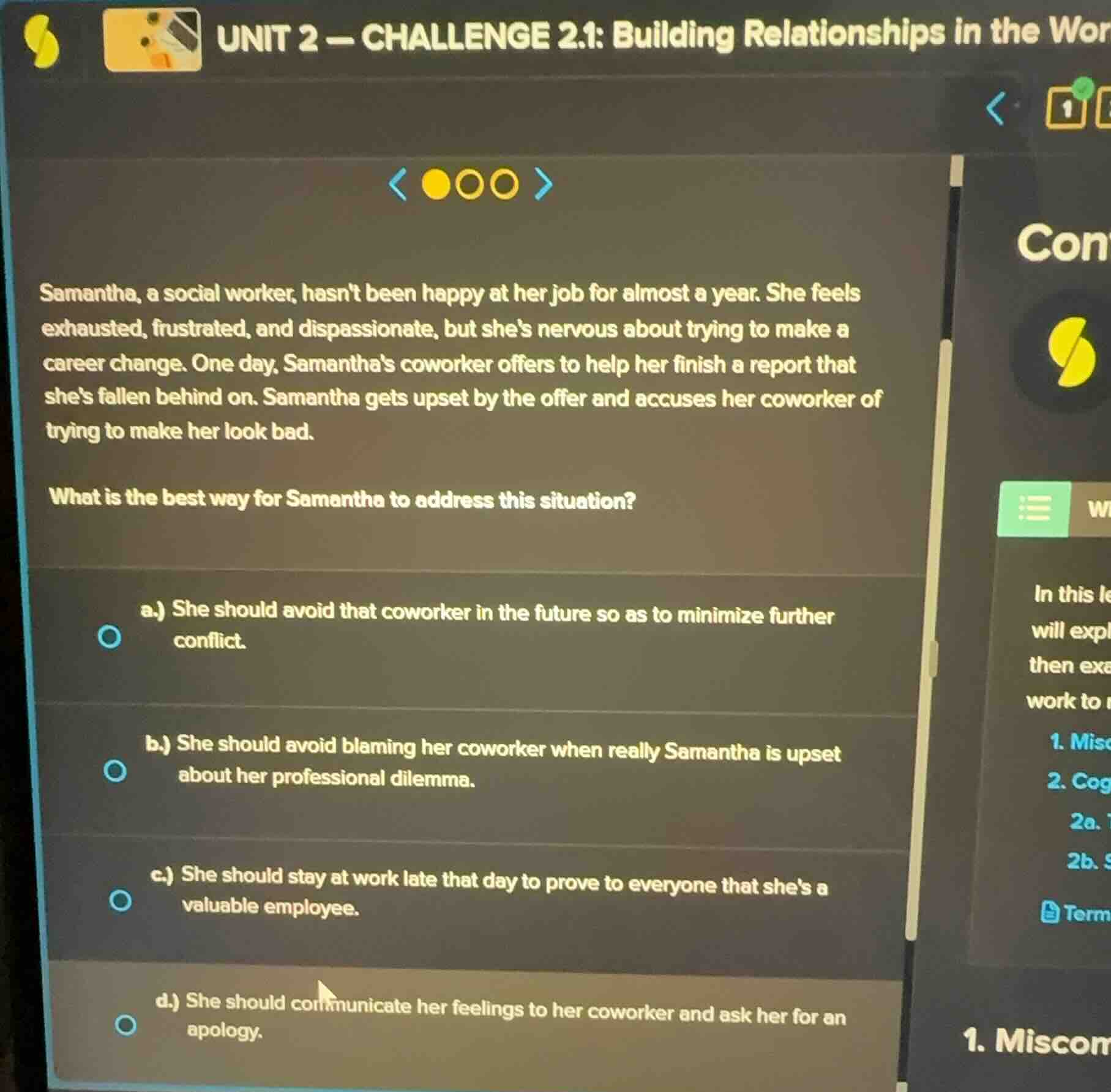 unit 2 — challenge 2.1: building relationships in the wor samantha, a s…