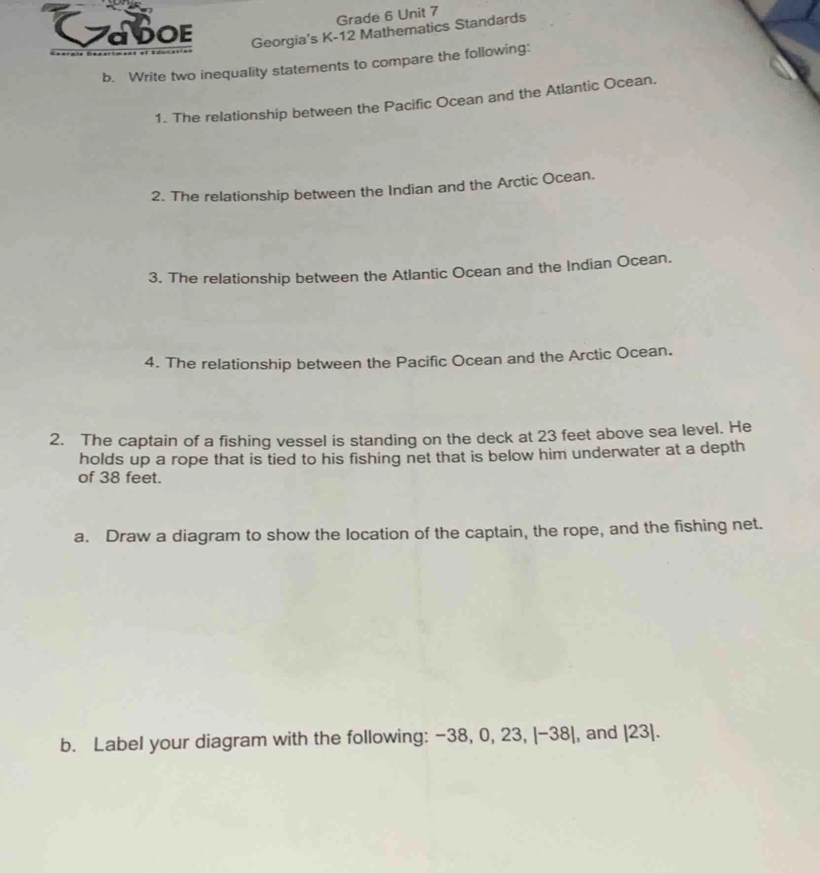 grade 6 unit 7 georgias k-12 mathematics standards b. write two inequal…