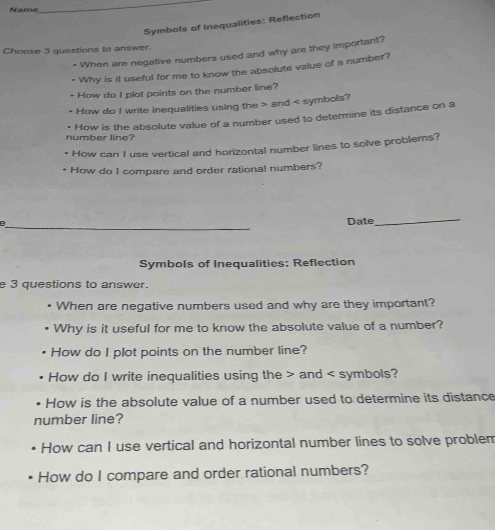 name symbols of inequalities: reflection choose 3 questions to answer. …