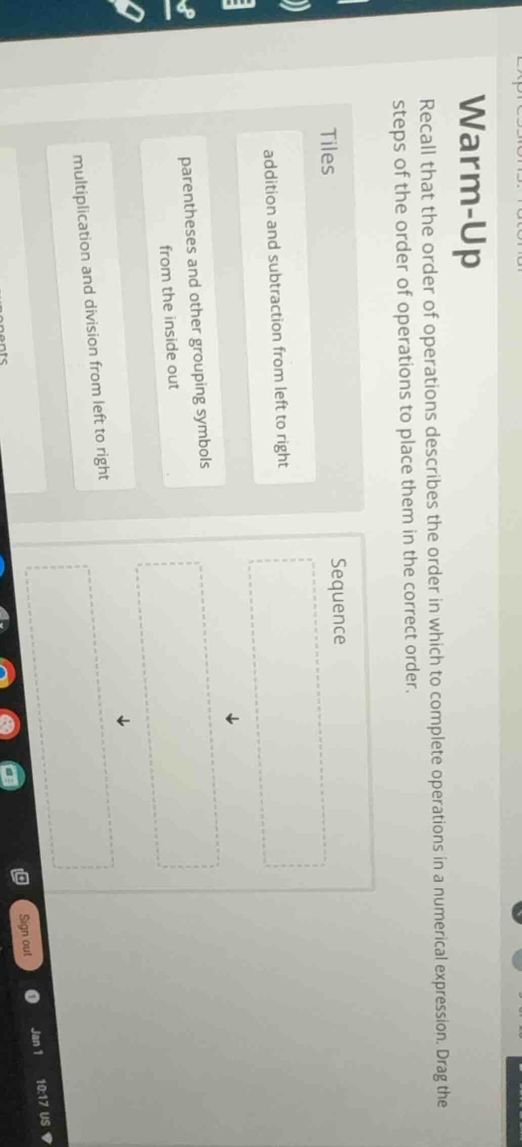 warm-up recall that the order of operations describes the order in whic…