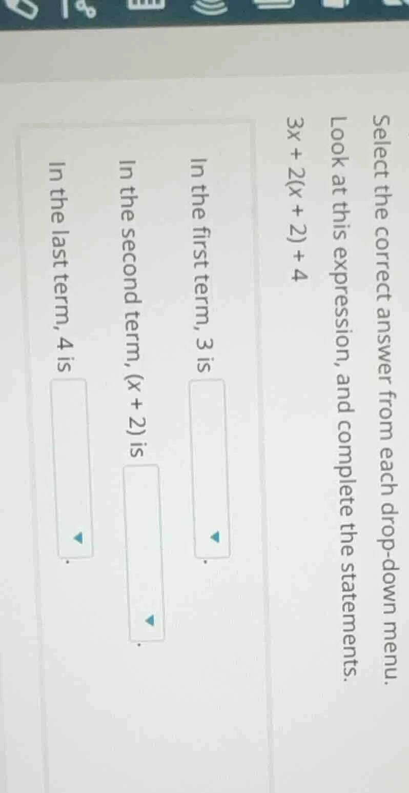 select the correct answer from each drop - down menu. look at this expr…