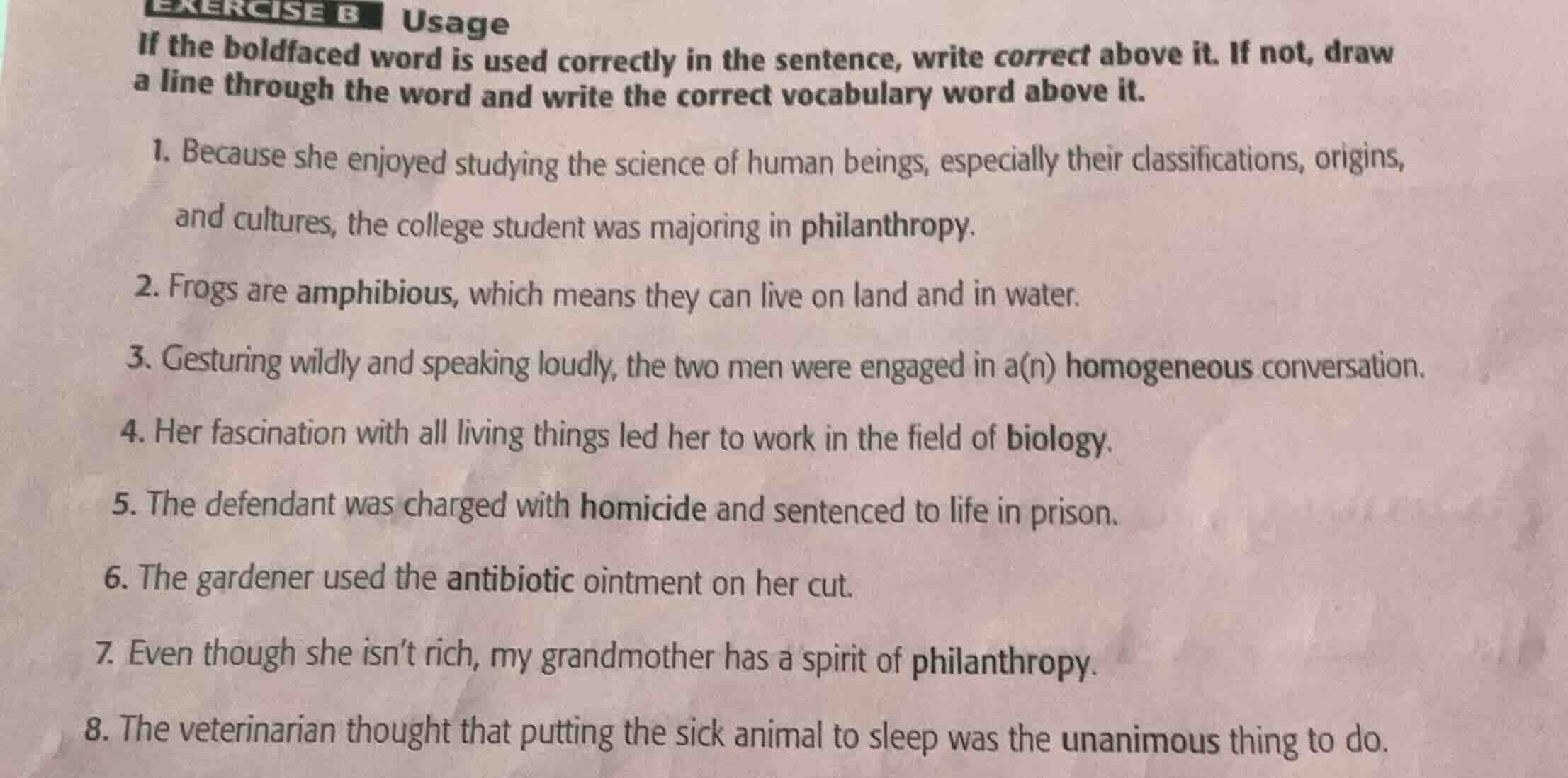 exercise b usage if the boldfaced word is used correctly in the sentenc…