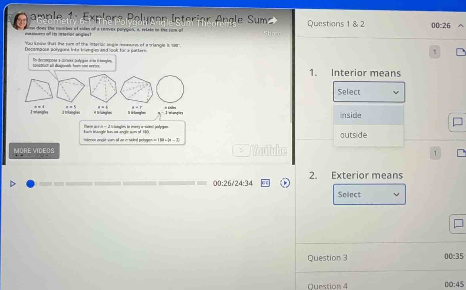 questions 1 & 2 1. interior means select inside outside 2. exterior mea…