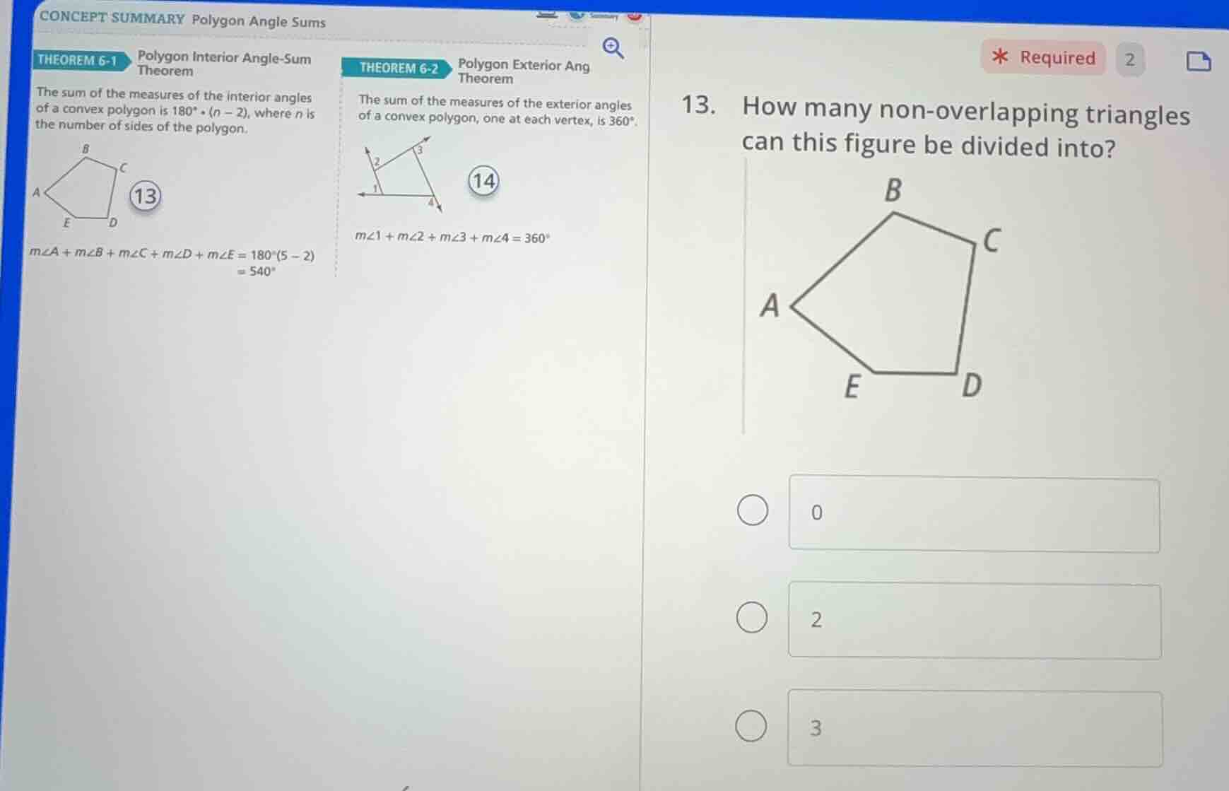 13. how many non - overlapping triangles can this figure be divided int…