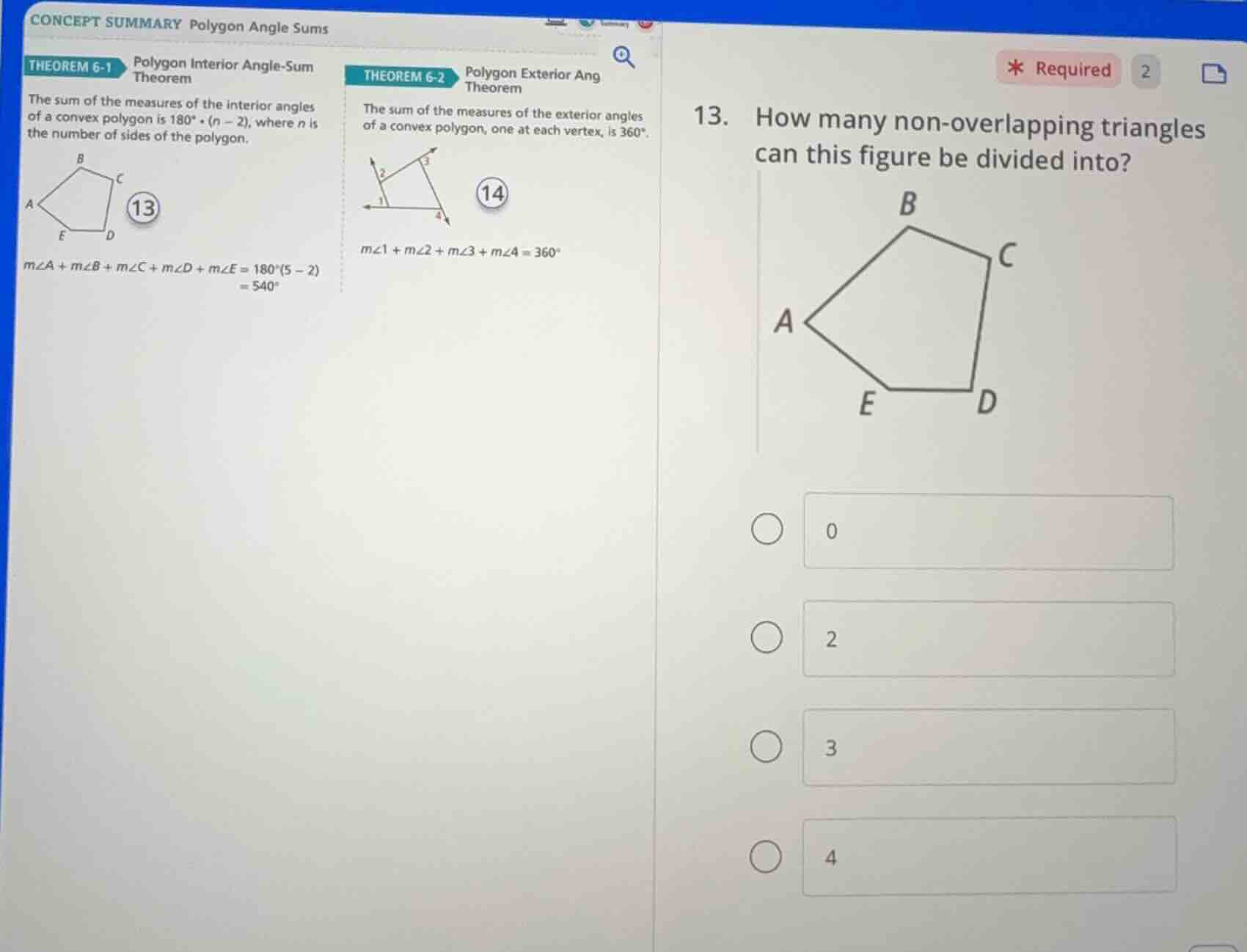 13. how many non - overlapping triangles can this figure be divided int…