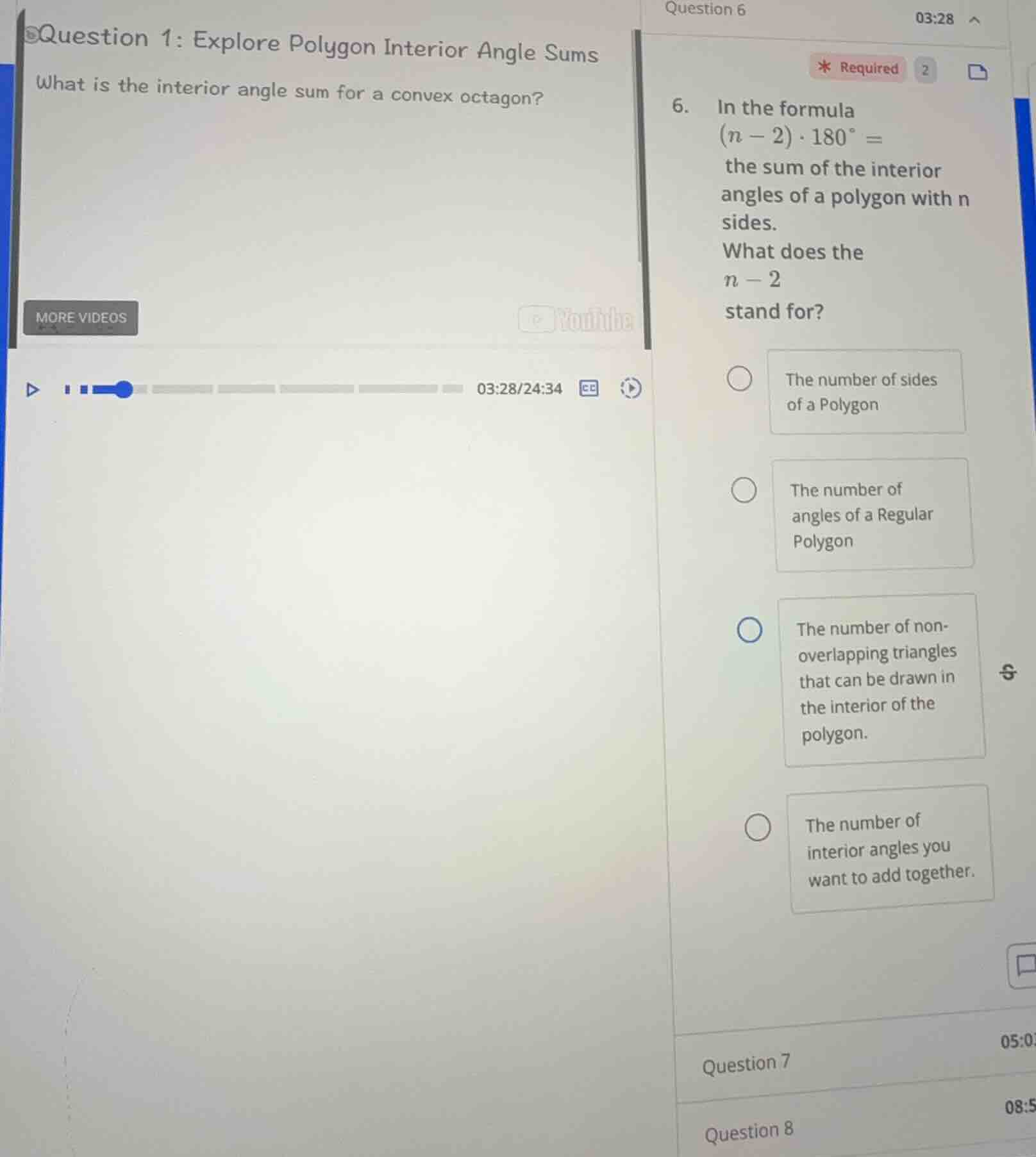 question 1: explore polygon interior angle sums what is the interior an…