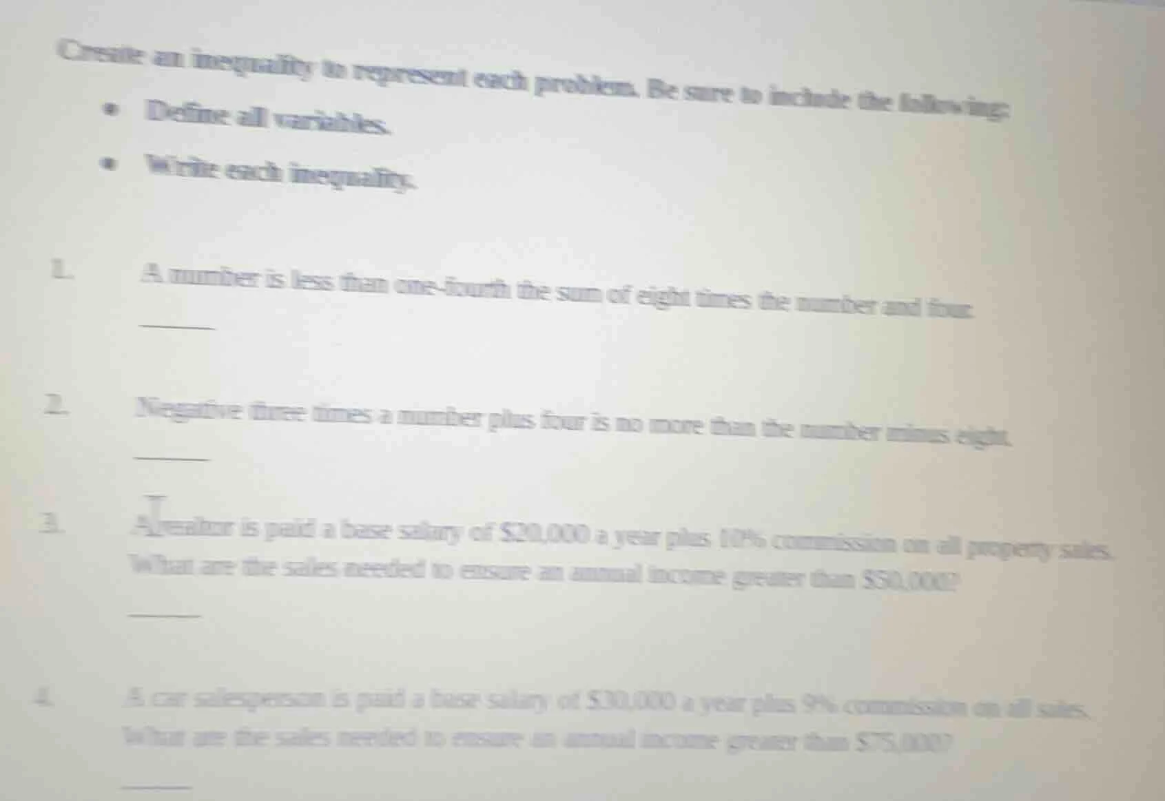 create an inequality to represent each problem. be sure to include the …