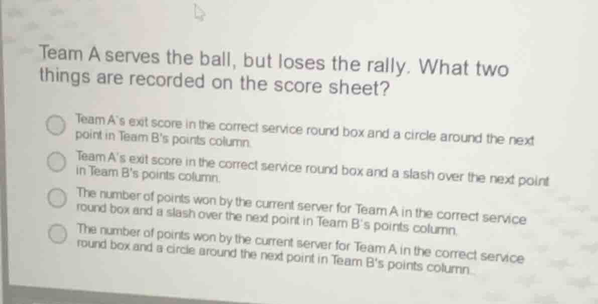 team a serves the ball, but loses the rally. what two things are record…