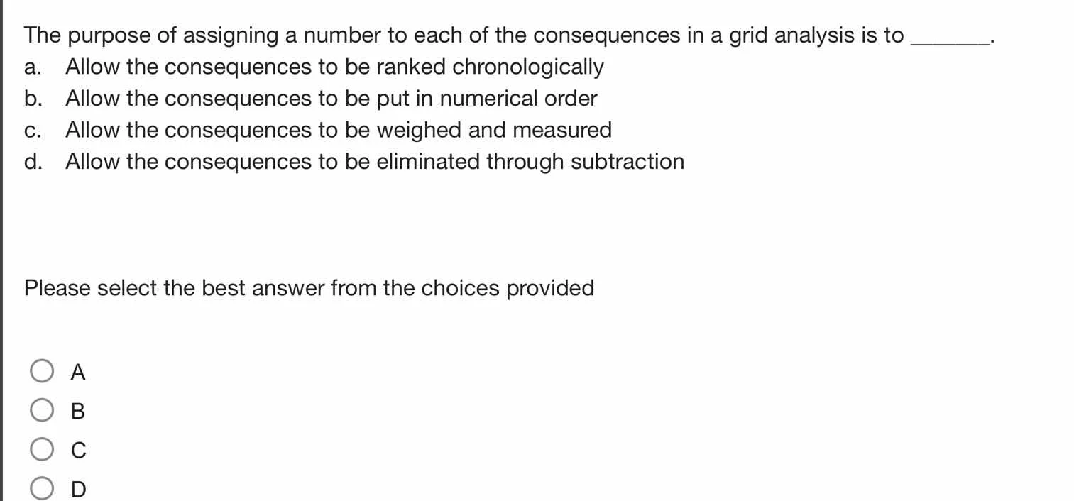 the purpose of assigning a number to each of the consequences in a grid…