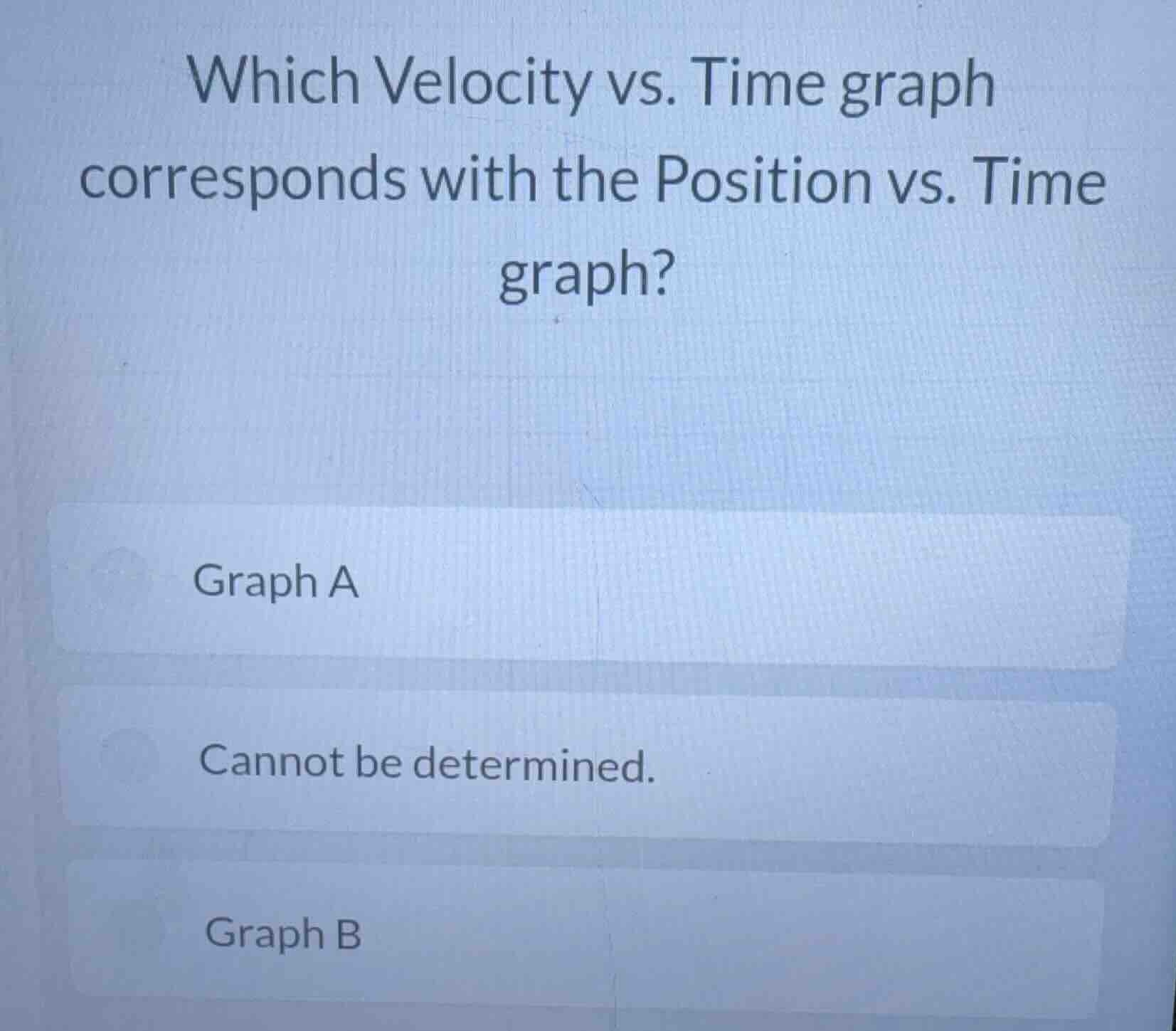 which velocity vs. time graph corresponds with the position vs. time gr…