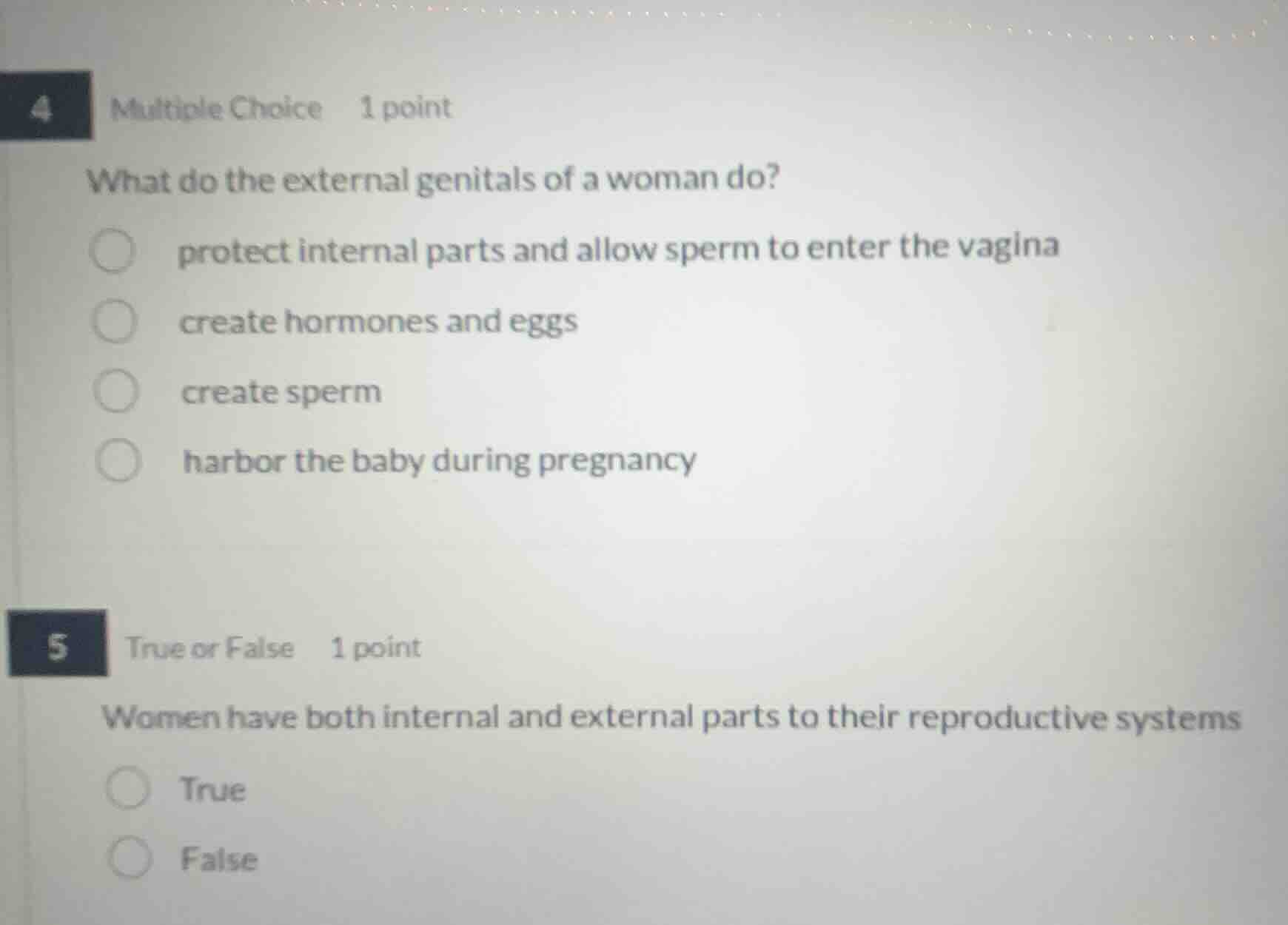 4 multiple choice 1 point what do the external genitals of a woman do? …
