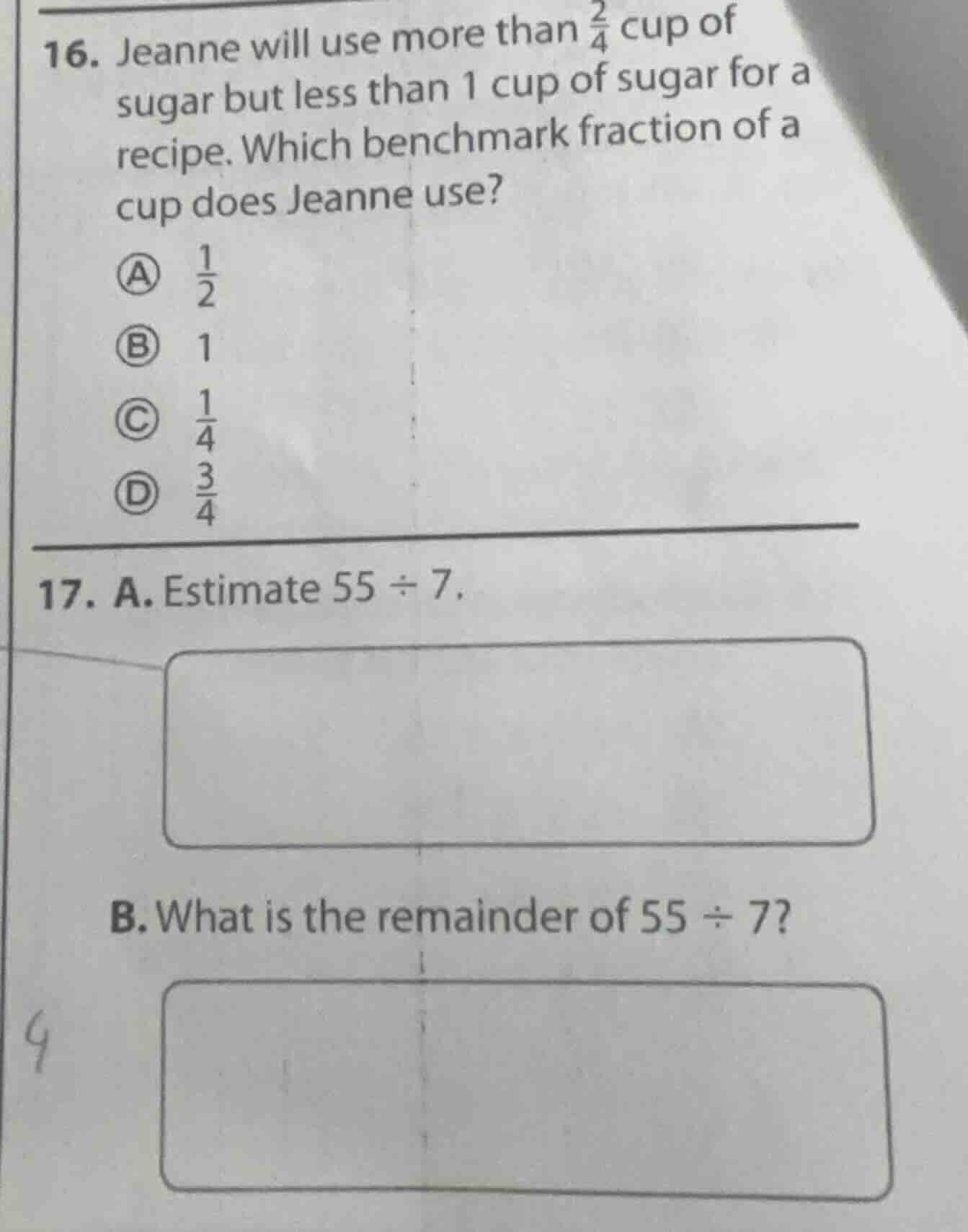 16. jeanne will use more than \\(\\frac{2}{4}\\) cup of sugar but less …